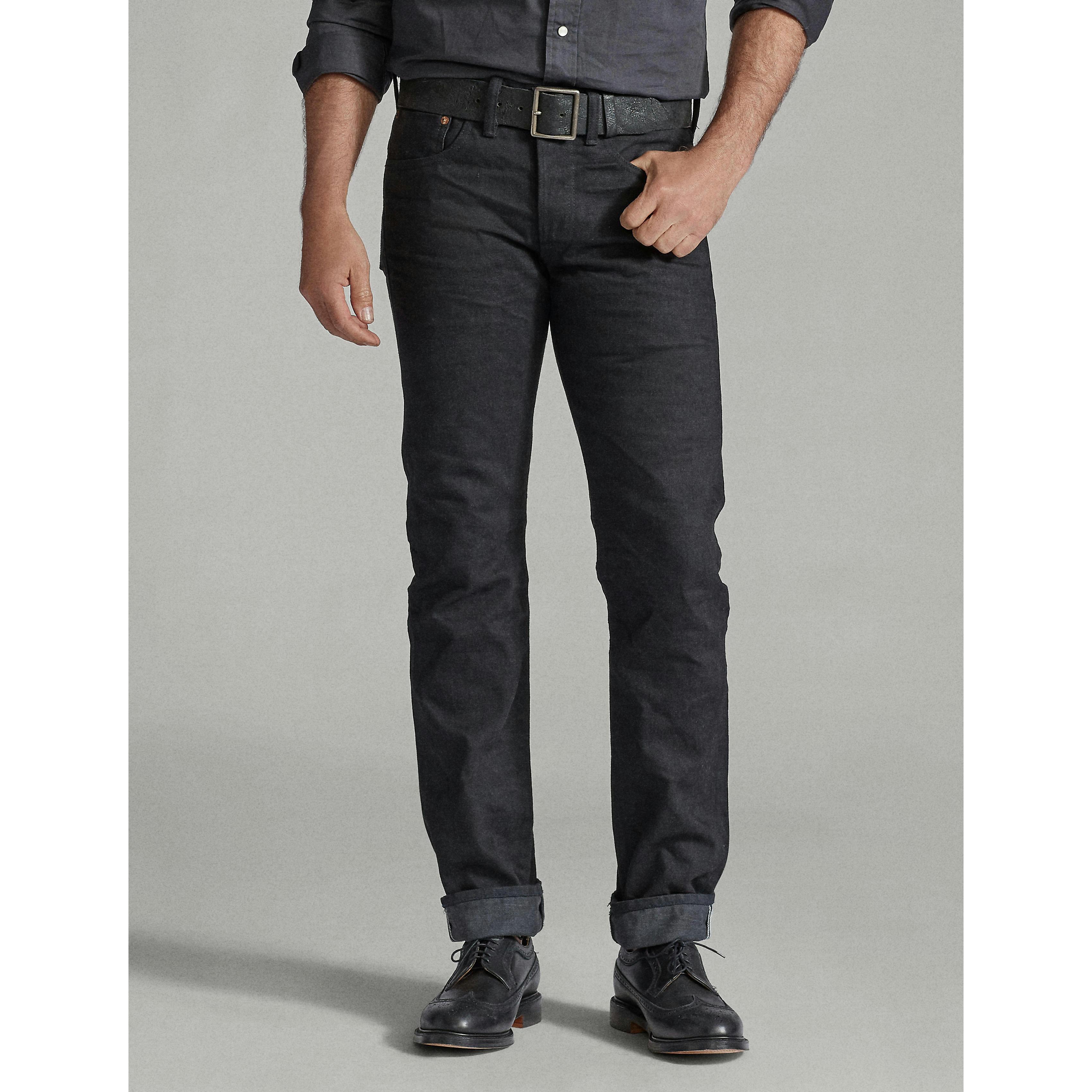 RRL Slim Fit Selvedge Denim Jeans - Black on Black | Stretch 